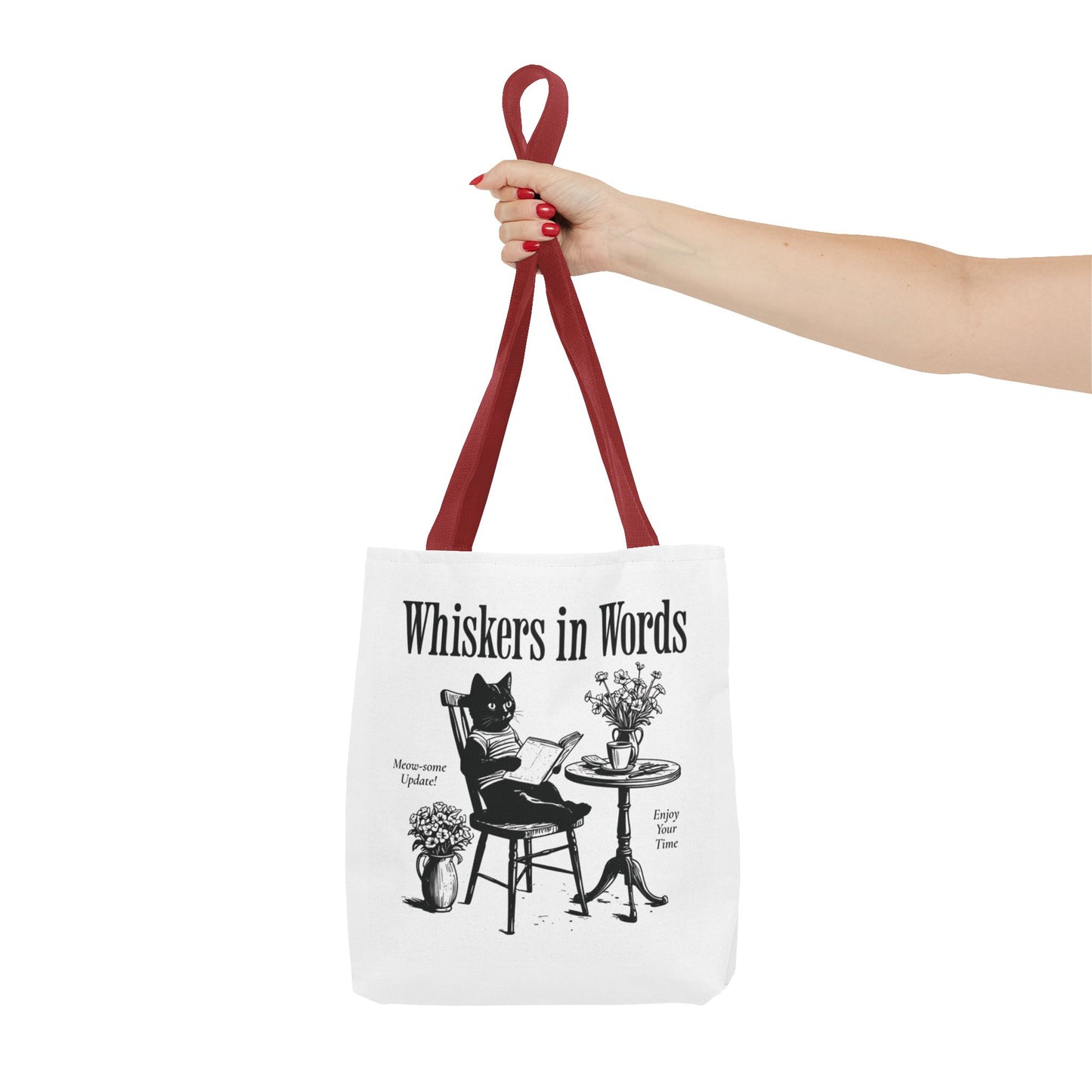 Tote — "Whiskers in Words" Cat Reader Book Lover Tote Bag