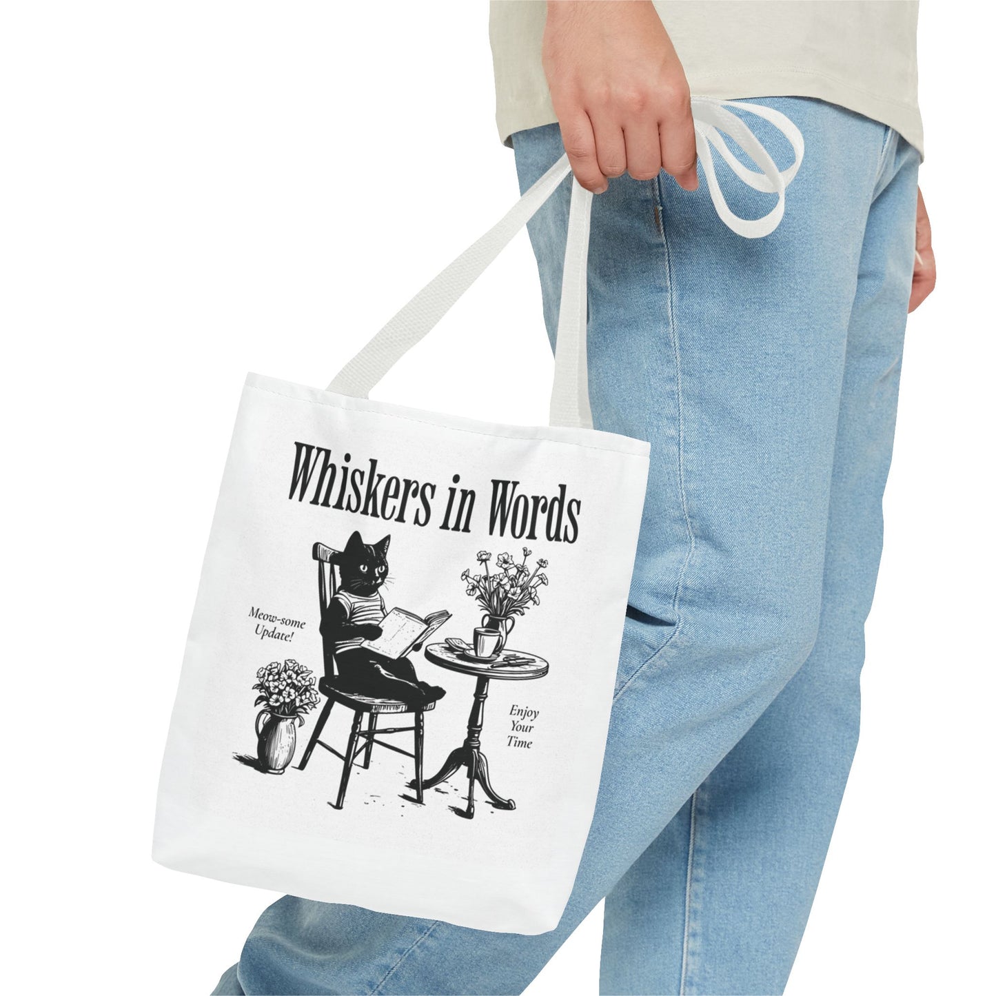 Tote — "Whiskers in Words" Cat Reader Book Lover Tote Bag