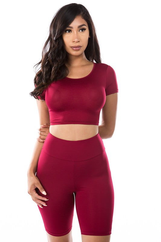 Sexy crop round neckline back cut off with multi strip look. Activewear By Claude   