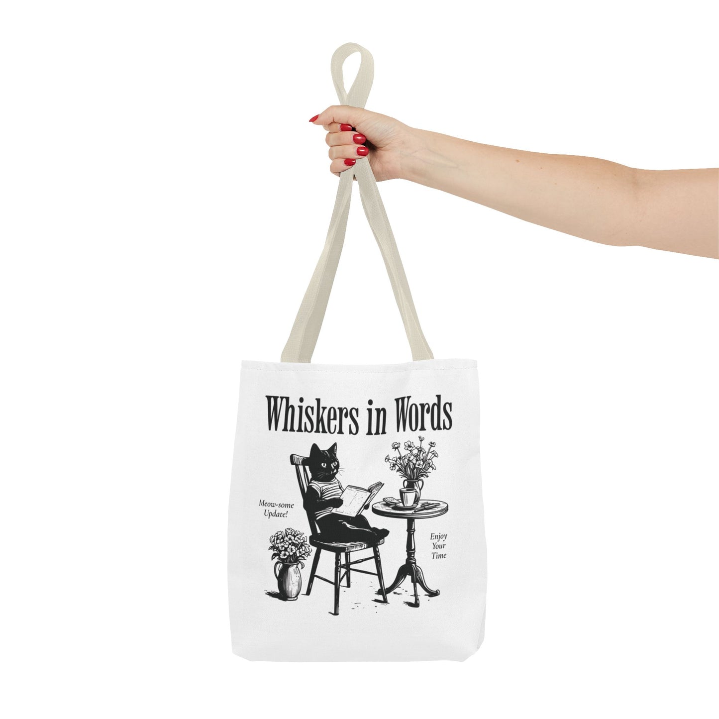 Tote — "Whiskers in Words" Cat Reader Book Lover Tote Bag