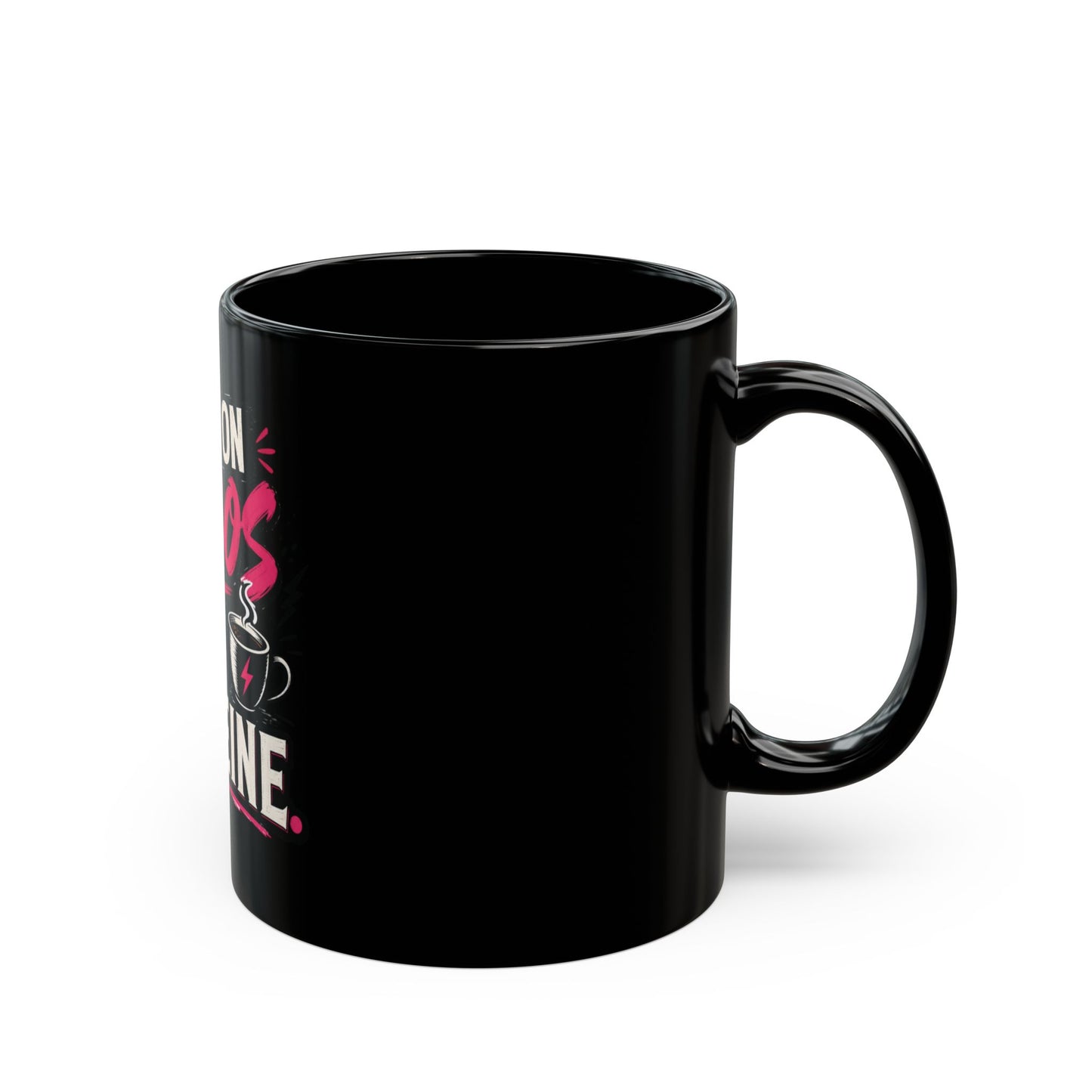 I Run on Chaos and Caffeine Black Coffee Mug — Funny Gift for Busy Moms & Professionals