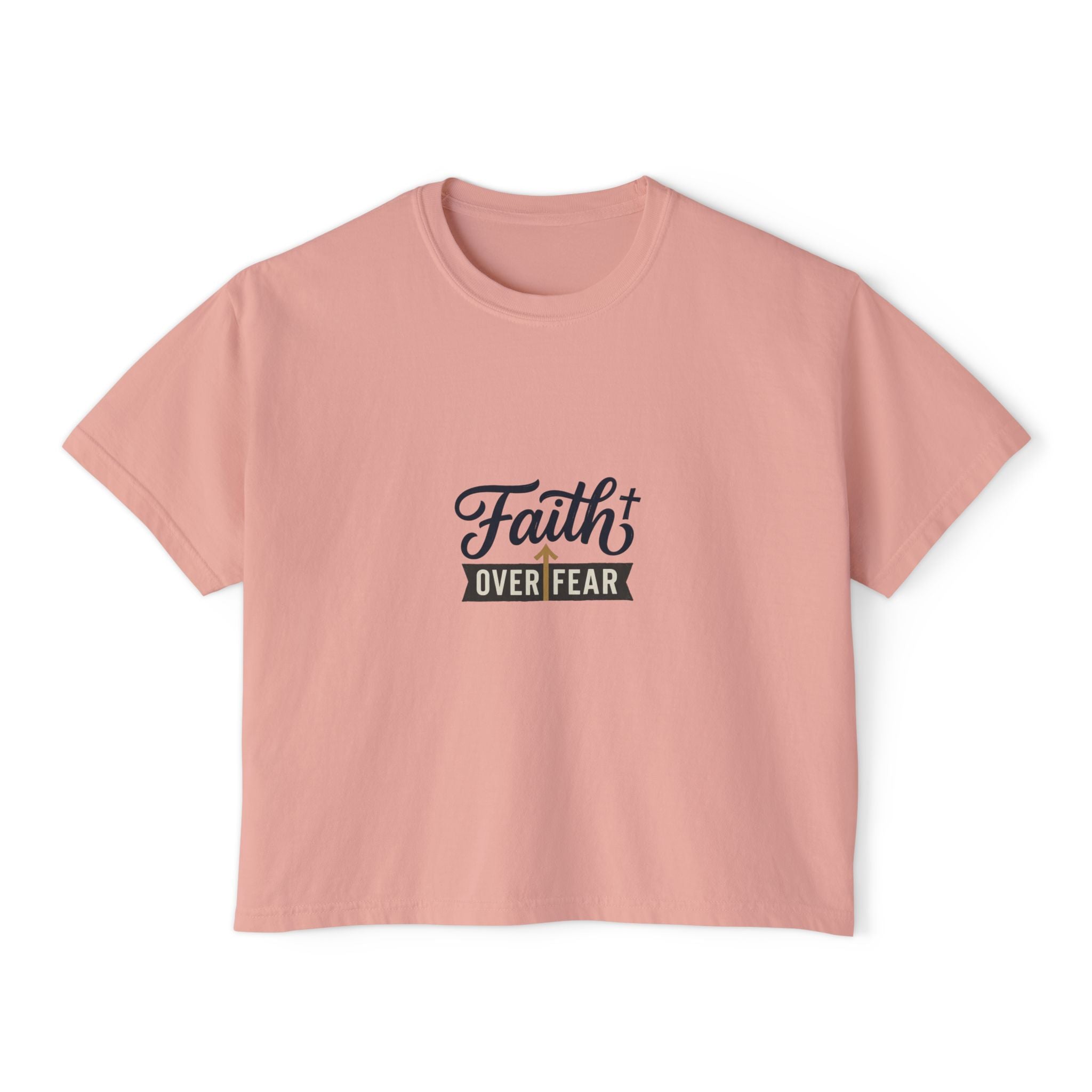 Faith Over Fear Boxy Tee — Pigment-Dyed Women's Graphic Shirt