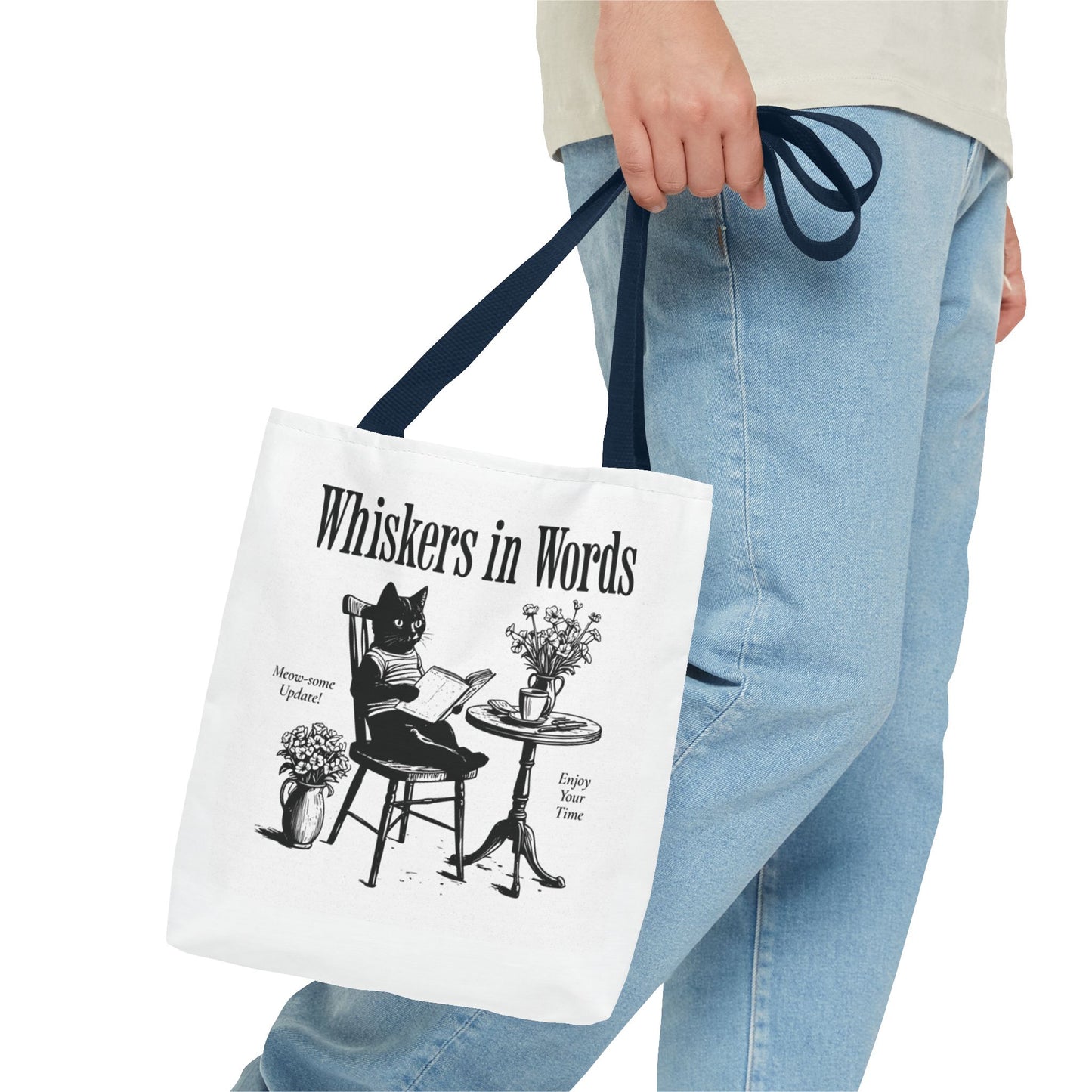 Tote — "Whiskers in Words" Cat Reader Book Lover Tote Bag