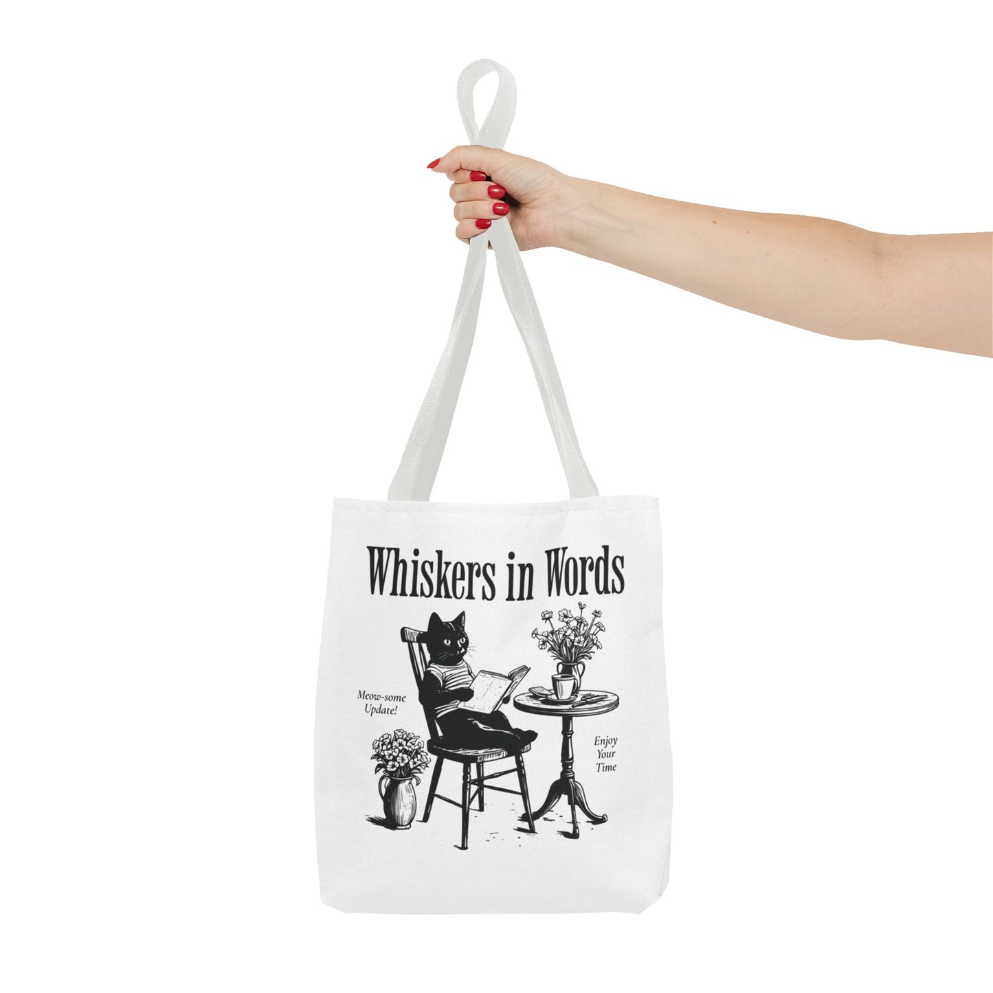 Tote — "Whiskers in Words" Cat Reader Book Lover Tote Bag