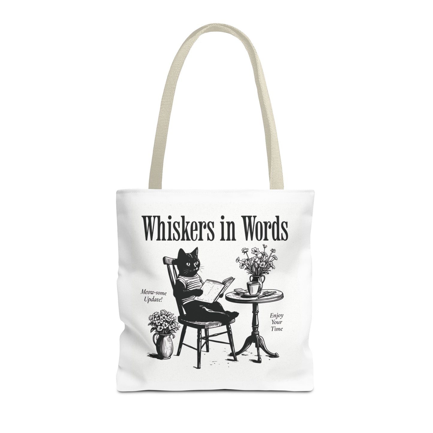 Tote — "Whiskers in Words" Cat Reader Book Lover Tote Bag