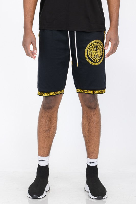 Mens Lion Head Black and Gold Detail Shorts  WEIV BLACK S 