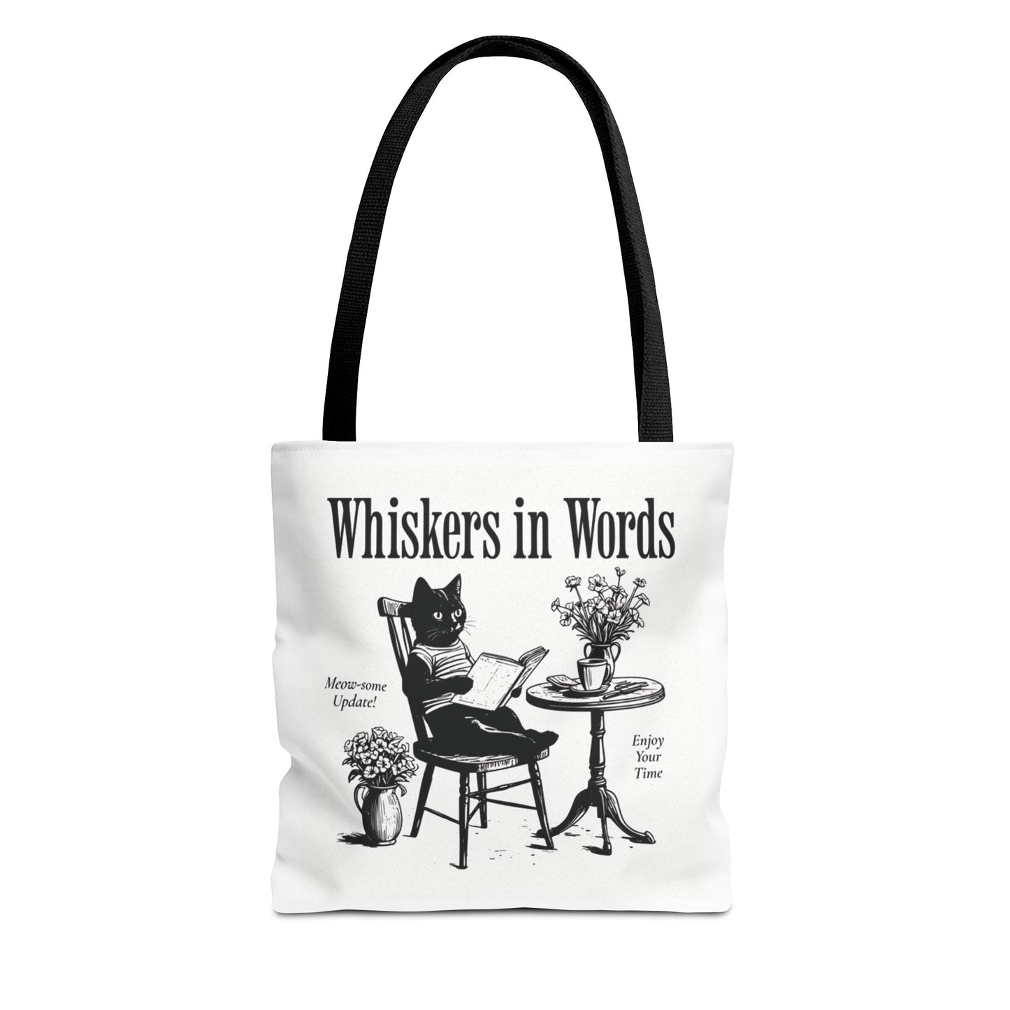 Tote — "Whiskers in Words" Cat Reader Book Lover Tote Bag