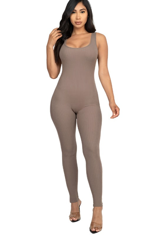 Women's Bodycon Jumpsuit with Ribbed Scoop Neck Women’s clothing Jeanobrand   