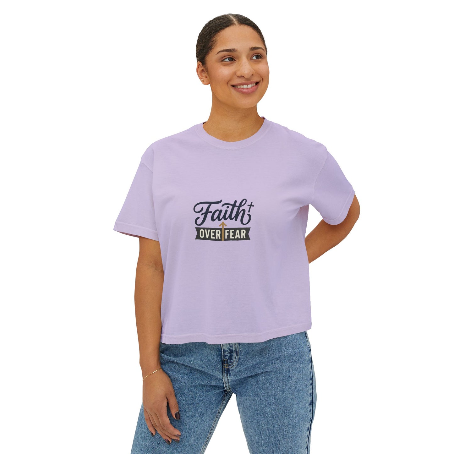 Faith Over Fear Boxy Tee — Pigment-Dyed Women's Graphic Shirt