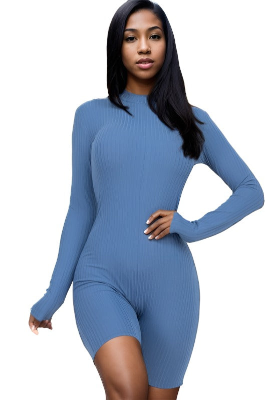 Ladies' casual clothing mock neck ribbed romper Women’s clothing Capella Blue haze S 