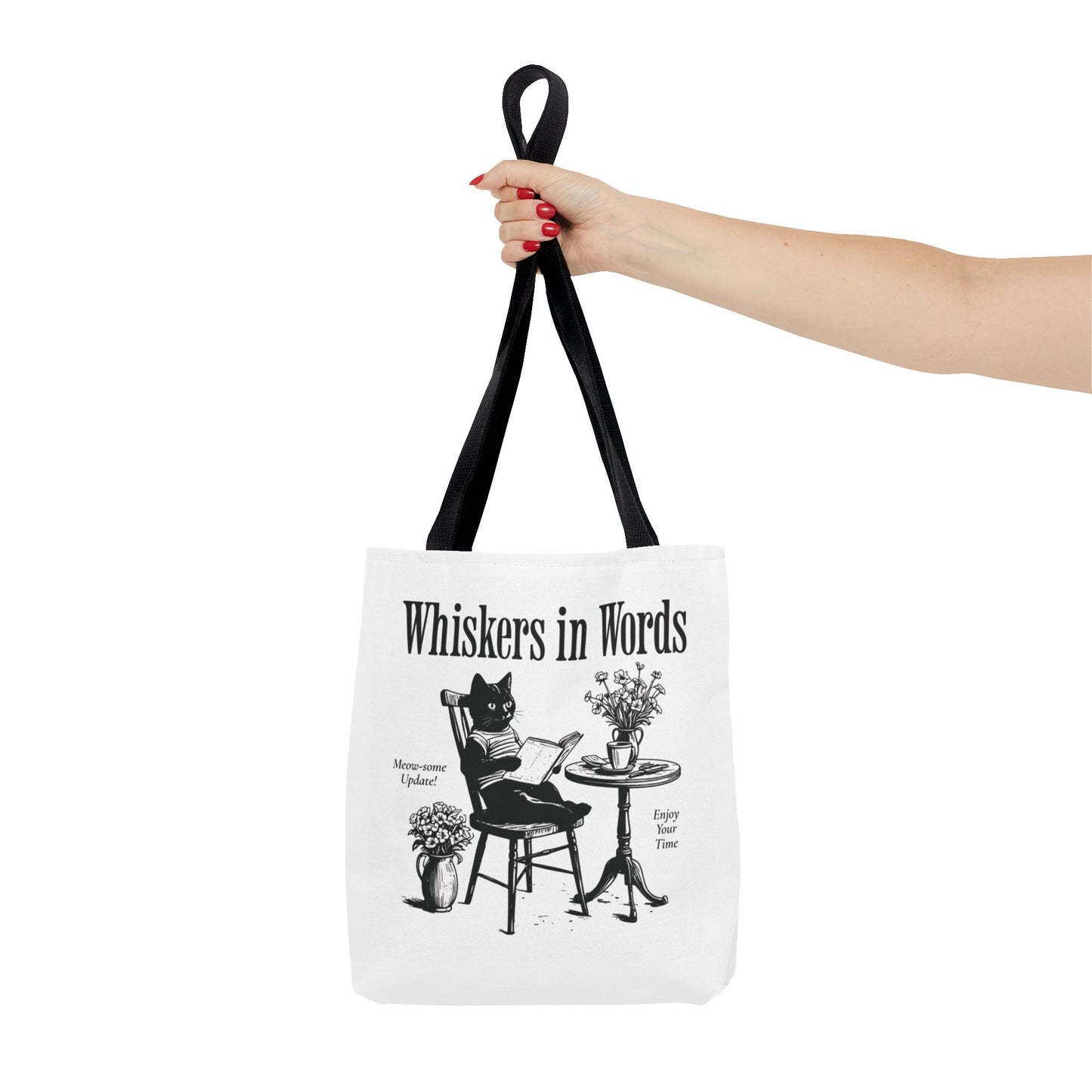 Tote — "Whiskers in Words" Cat Reader Book Lover Tote Bag