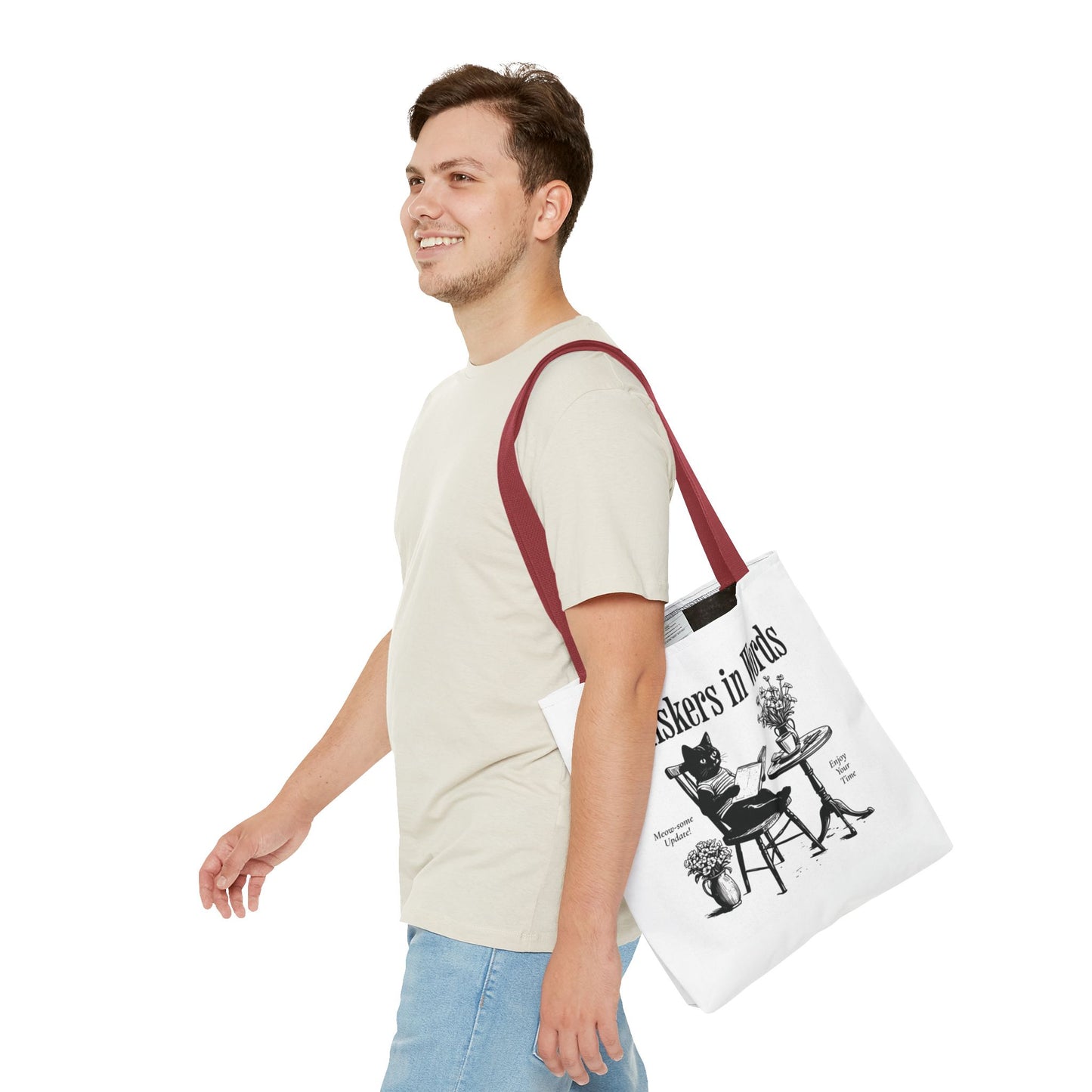 Tote — "Whiskers in Words" Cat Reader Book Lover Tote Bag