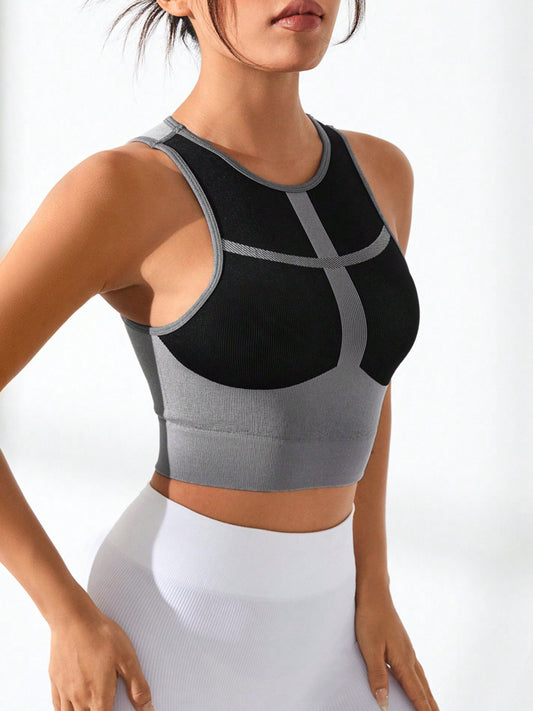 Women Color Block Round Neck Active Tank Activewear Trendsi   
