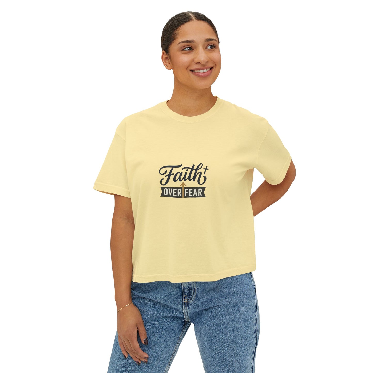 Faith Over Fear Boxy Tee — Pigment-Dyed Women's Graphic Shirt