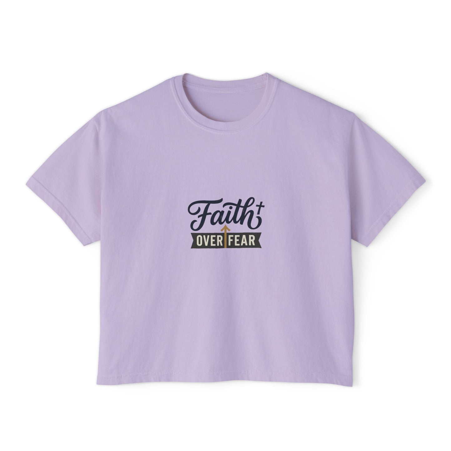Faith Over Fear Boxy Tee — Pigment-Dyed Women's Graphic Shirt