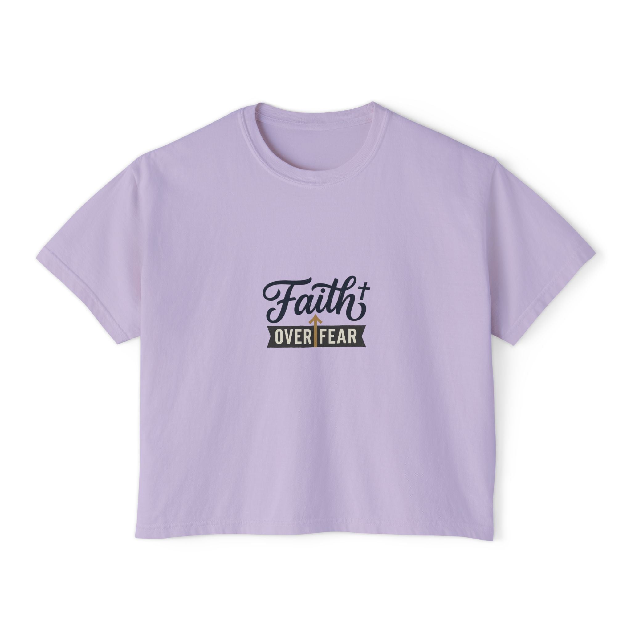 Faith Over Fear Boxy Tee — Pigment-Dyed Women's Graphic Shirt