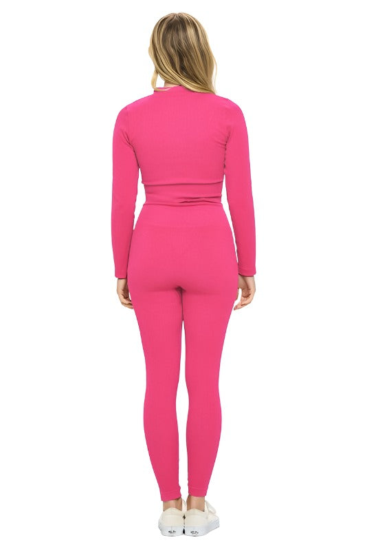 Beautiful women’s 2 Piece Ribbed Seamless Long Sleeve Zip Jacket set Women’s clothing OTOS Active   