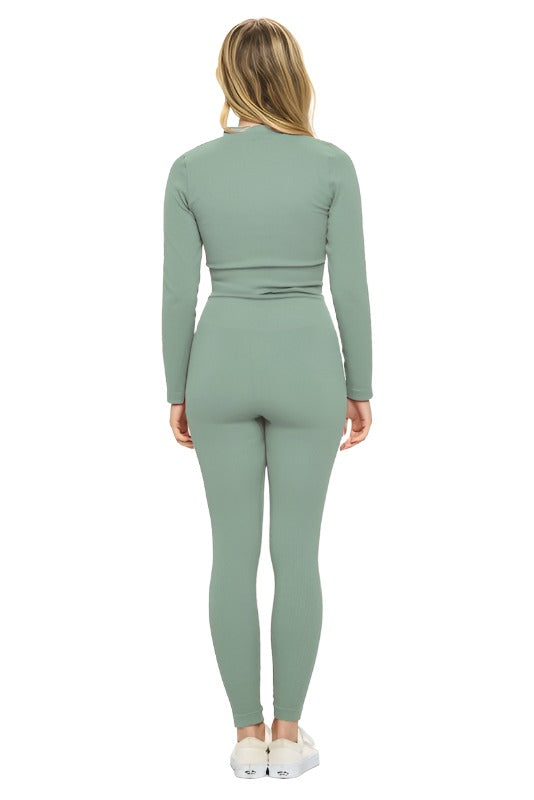 Beautiful women’s 2 Piece Ribbed Seamless Long Sleeve Zip Jacket set Women’s clothing OTOS Active   