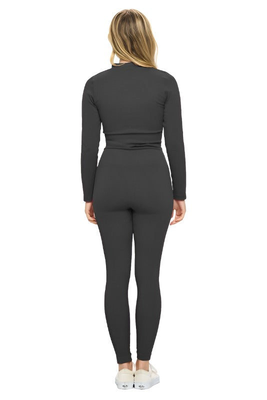 Beautiful women’s 2 Piece Ribbed Seamless Long Sleeve Zip Jacket set Women’s clothing OTOS Active   