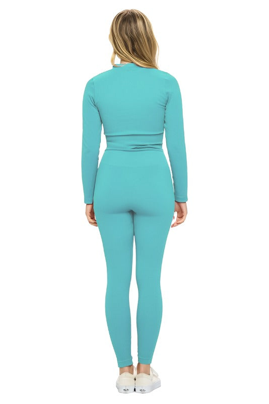 Beautiful women’s 2 Piece Ribbed Seamless Long Sleeve Zip Jacket set Women’s clothing OTOS Active   