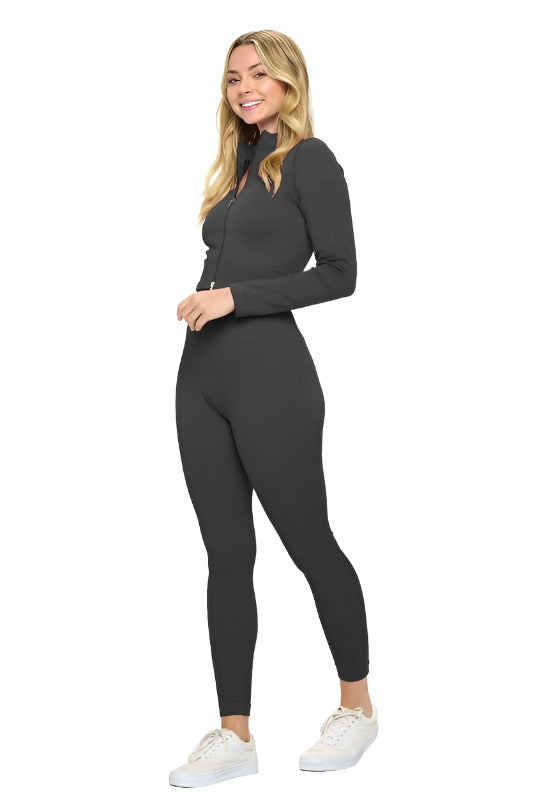 Beautiful women’s 2 Piece Ribbed Seamless Long Sleeve Zip Jacket set Women’s clothing OTOS Active   