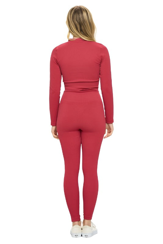 Beautiful women’s 2 Piece Ribbed Seamless Long Sleeve Zip Jacket set Women’s clothing OTOS Active   