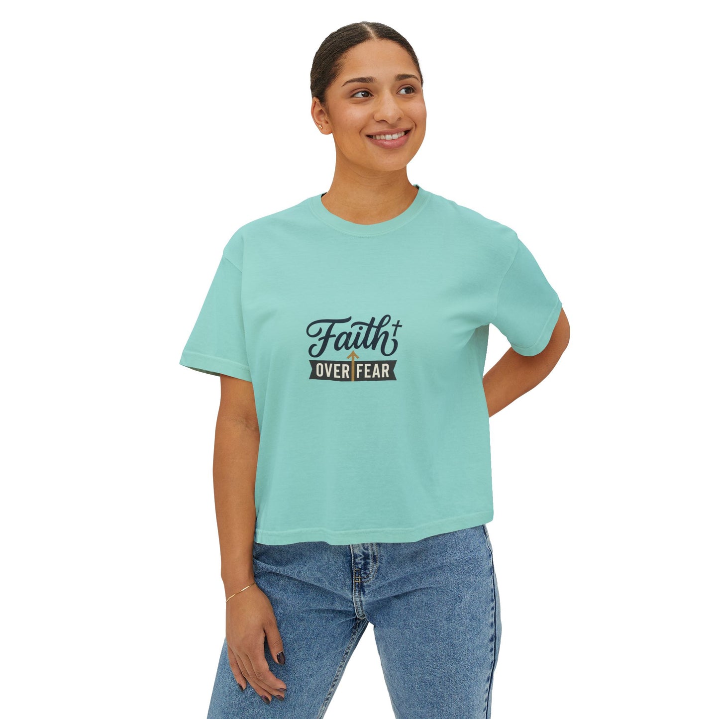 Faith Over Fear Boxy Tee — Pigment-Dyed Women's Graphic Shirt