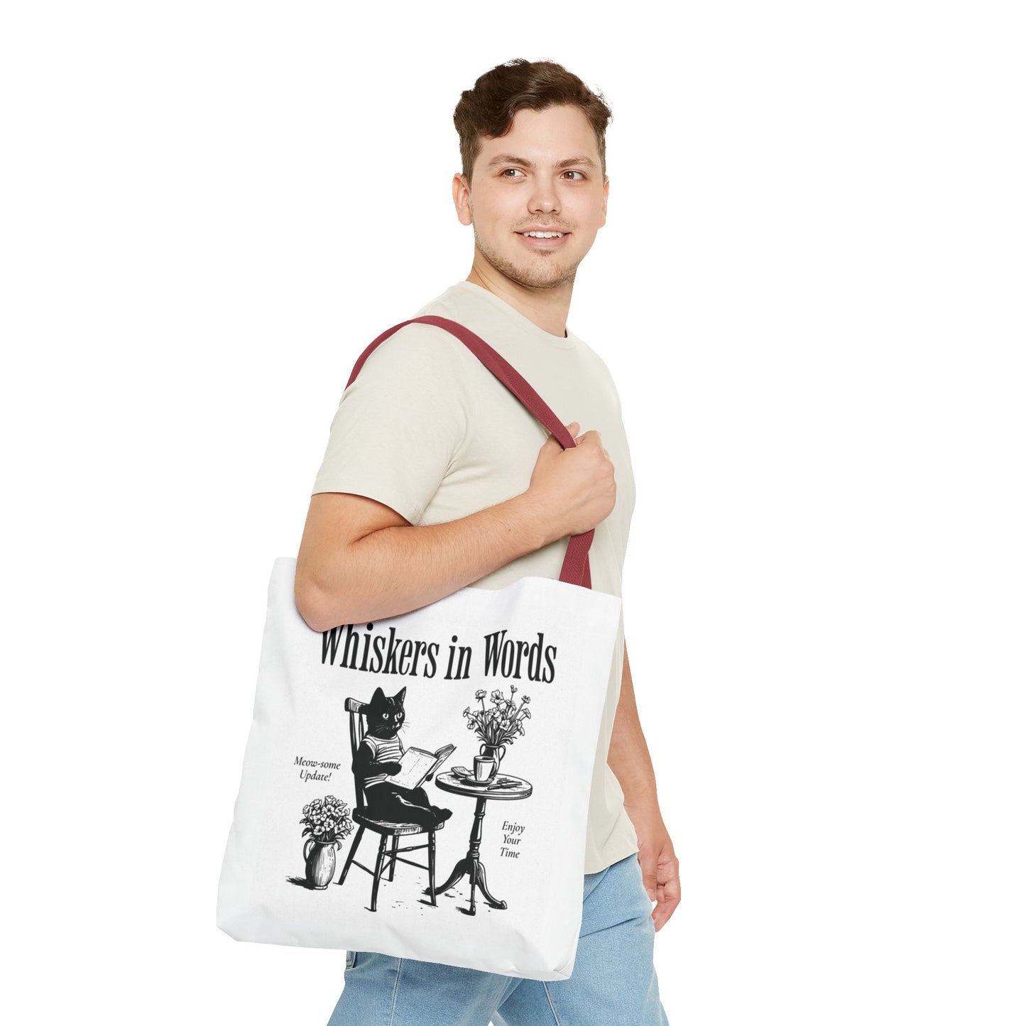 Tote — "Whiskers in Words" Cat Reader Book Lover Tote Bag