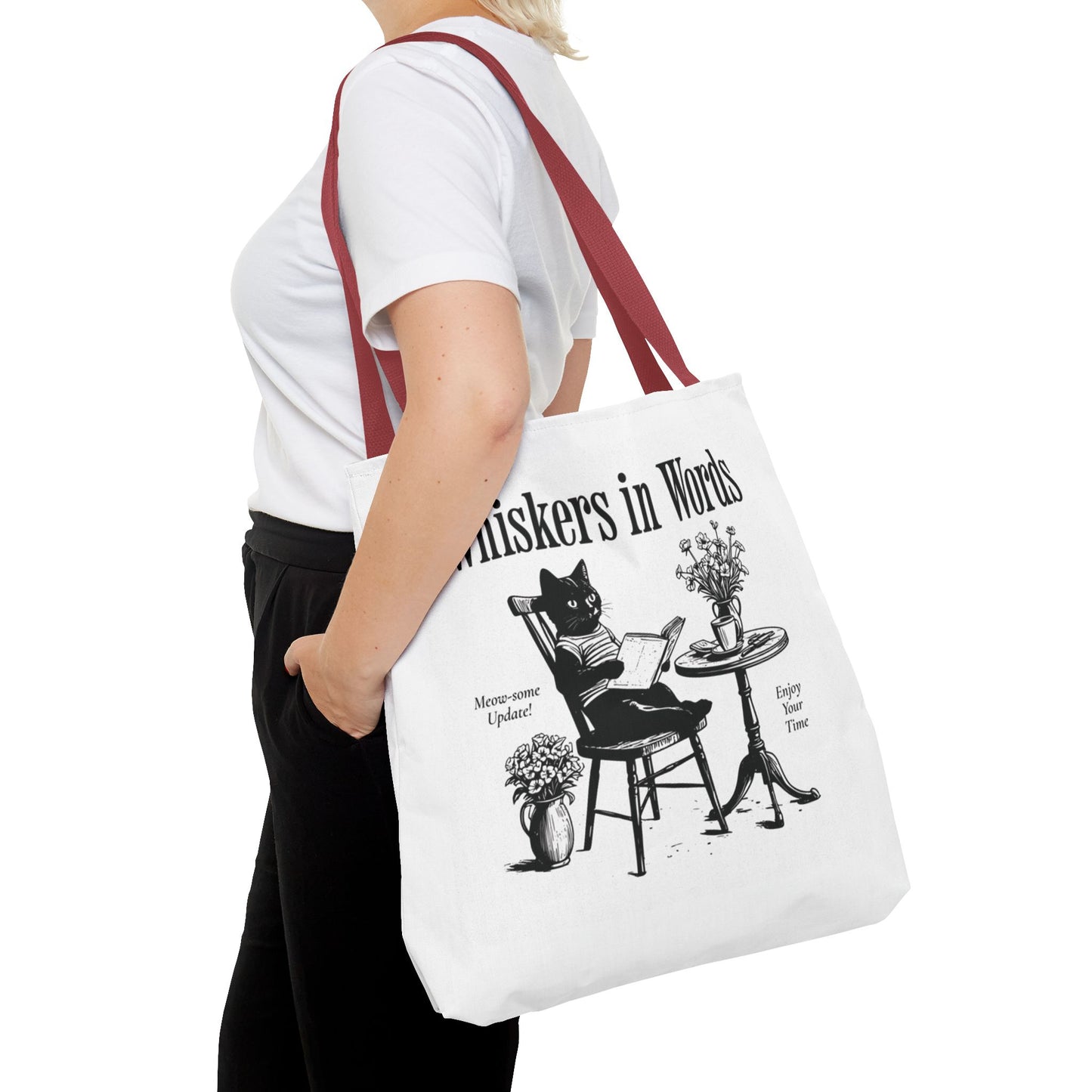 Tote — "Whiskers in Words" Cat Reader Book Lover Tote Bag