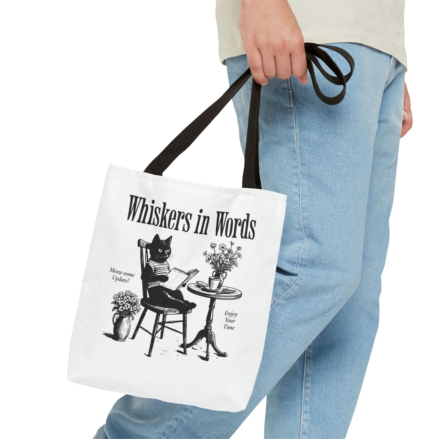 Tote — "Whiskers in Words" Cat Reader Book Lover Tote Bag