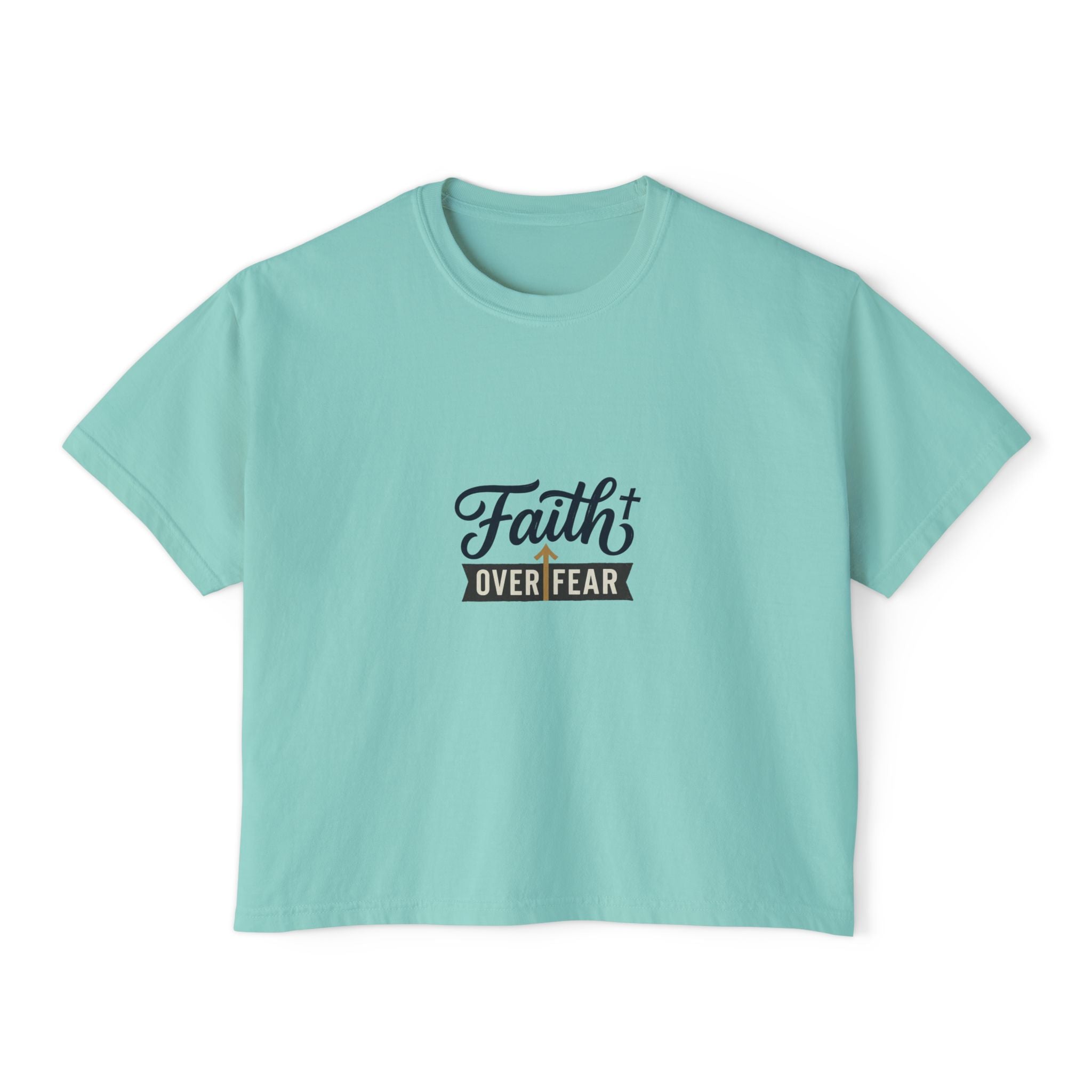 Faith Over Fear Boxy Tee — Pigment-Dyed Women's Graphic Shirt