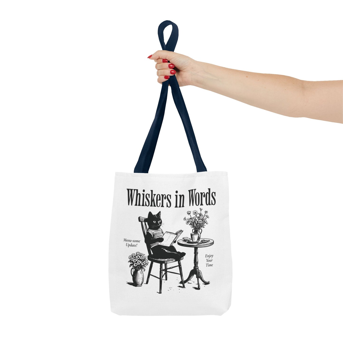 Tote — "Whiskers in Words" Cat Reader Book Lover Tote Bag