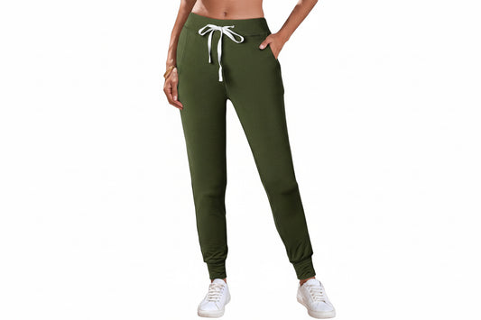 Moss Green Drawstring Waist Pocketed Joggers Bottoms Jeanobrand Moss Green S 90%Polyester+10%Elastane