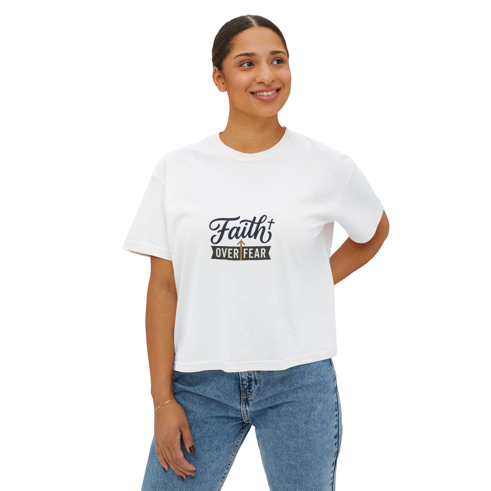 Faith Over Fear Boxy Tee — Pigment-Dyed Women's Graphic Shirt
