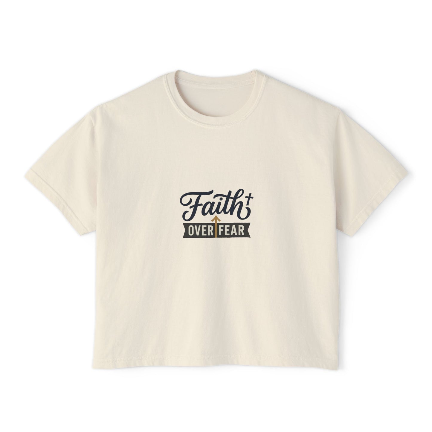 Faith Over Fear Boxy Tee — Pigment-Dyed Women's Graphic Shirt