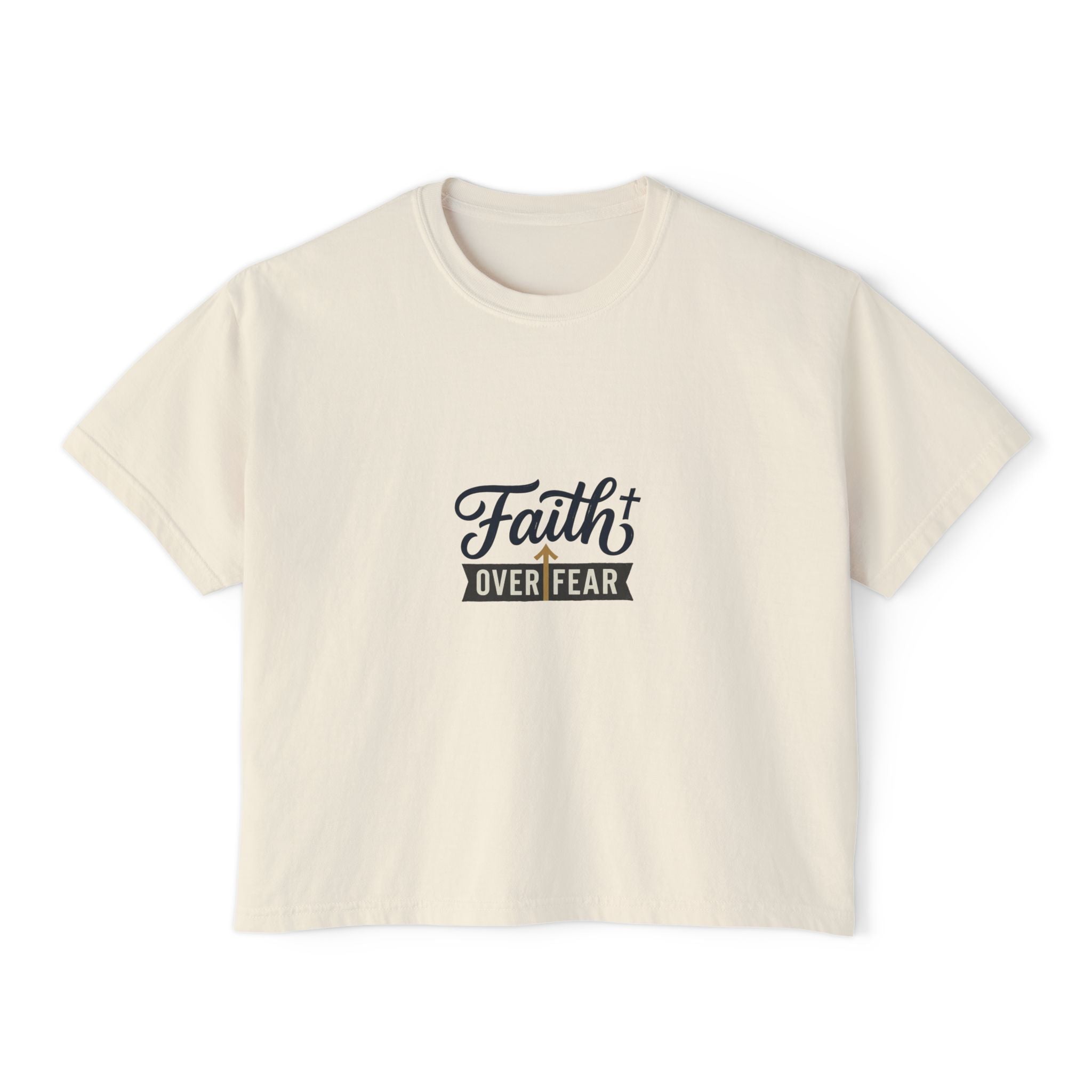 Faith Over Fear Boxy Tee — Pigment-Dyed Women's Graphic Shirt