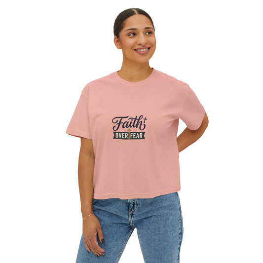 Faith Over Fear Boxy Tee — Pigment-Dyed Women's Graphic Shirt