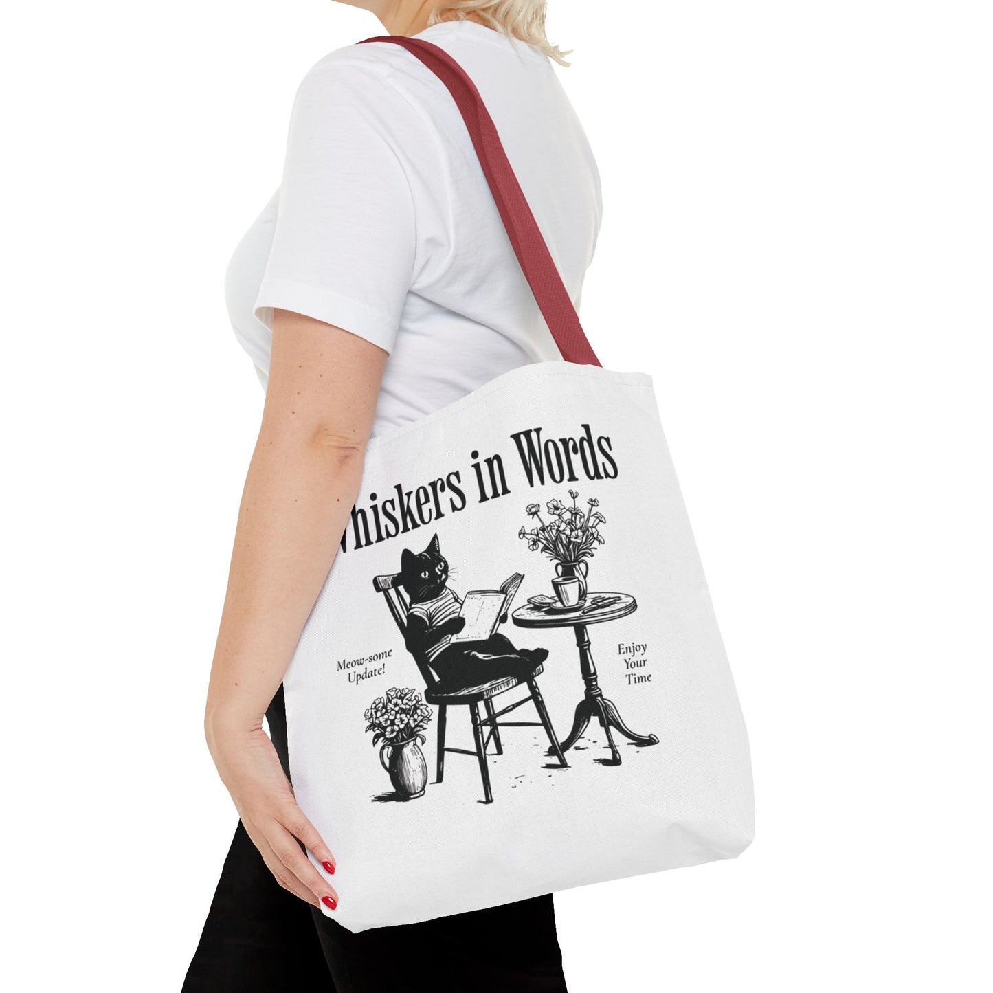 Tote — "Whiskers in Words" Cat Reader Book Lover Tote Bag