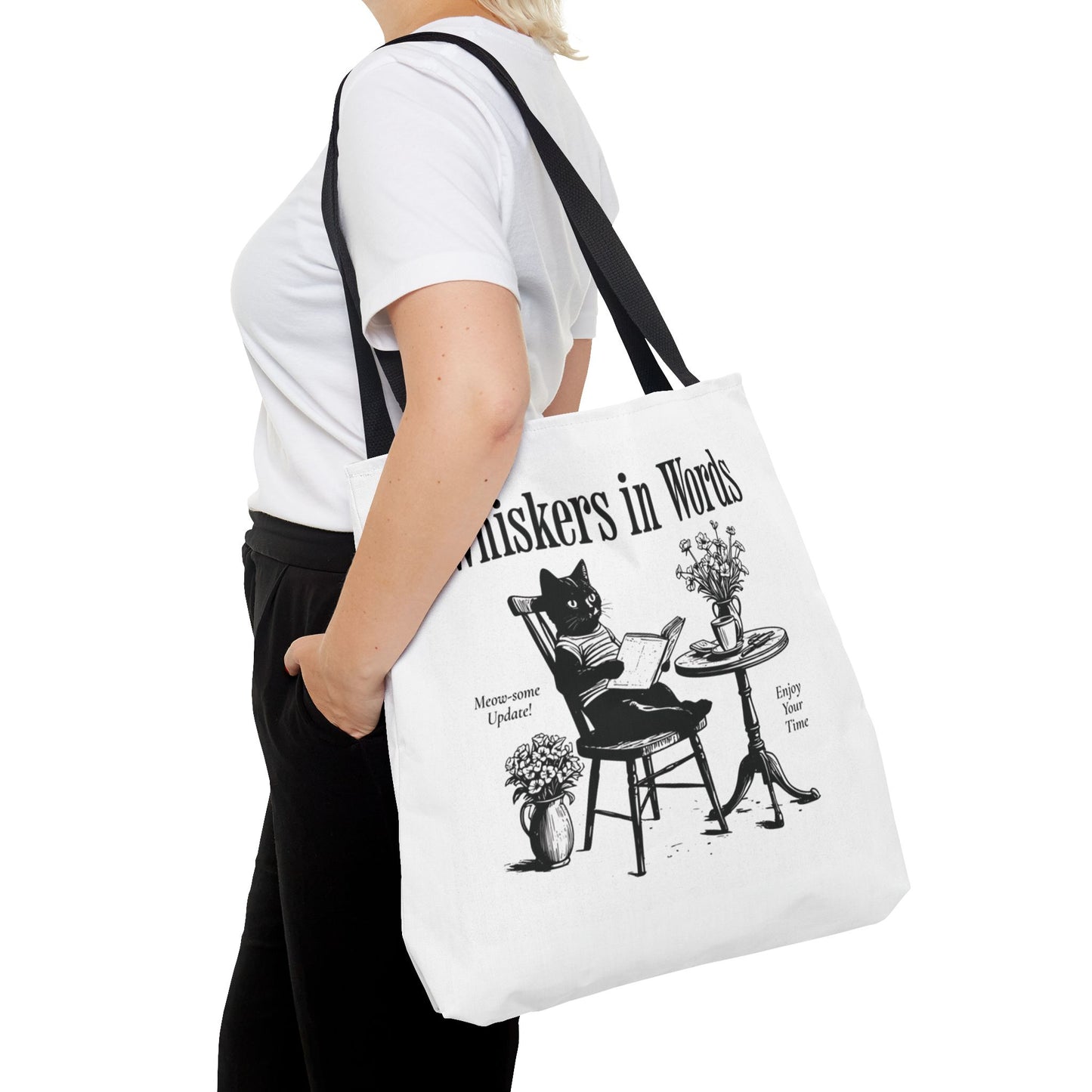 Tote — "Whiskers in Words" Cat Reader Book Lover Tote Bag