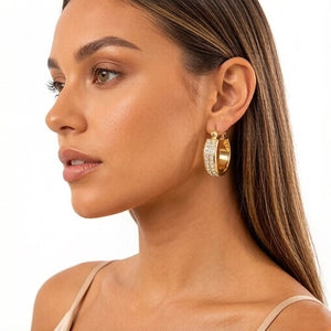 Gold Double Row Crystal Hoop Earrings