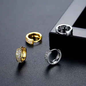 Gold Double Row Zirconia Huggie Hoop Earrings
