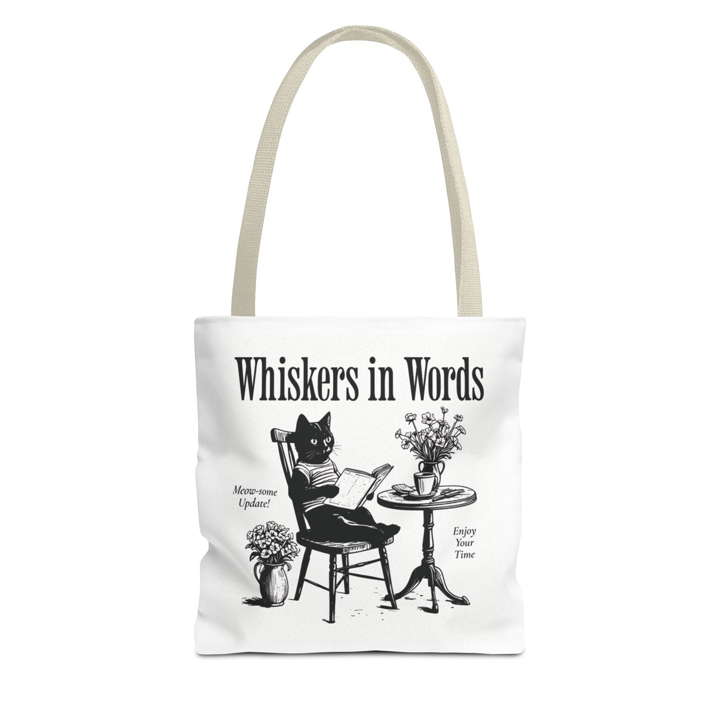 Tote — "Whiskers in Words" Cat Reader Book Lover Tote Bag