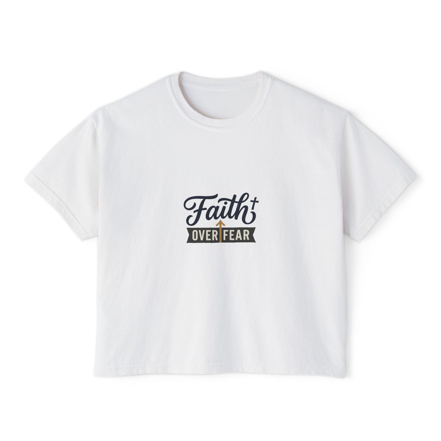 Faith Over Fear Boxy Tee — Pigment-Dyed Women's Graphic Shirt