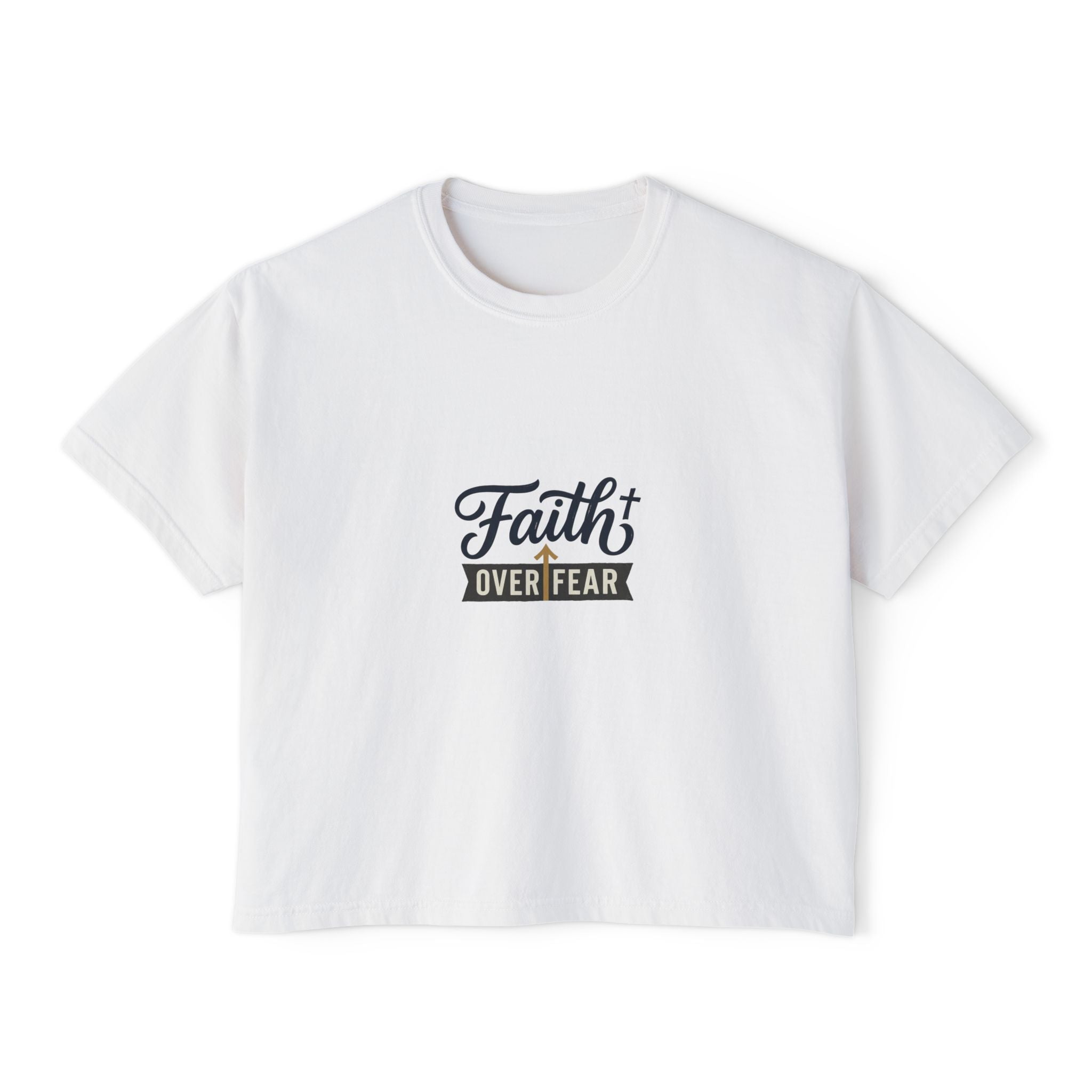 Faith Over Fear Boxy Tee — Pigment-Dyed Women's Graphic Shirt