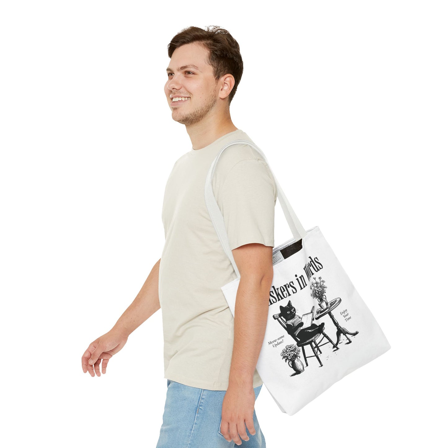 Tote — "Whiskers in Words" Cat Reader Book Lover Tote Bag