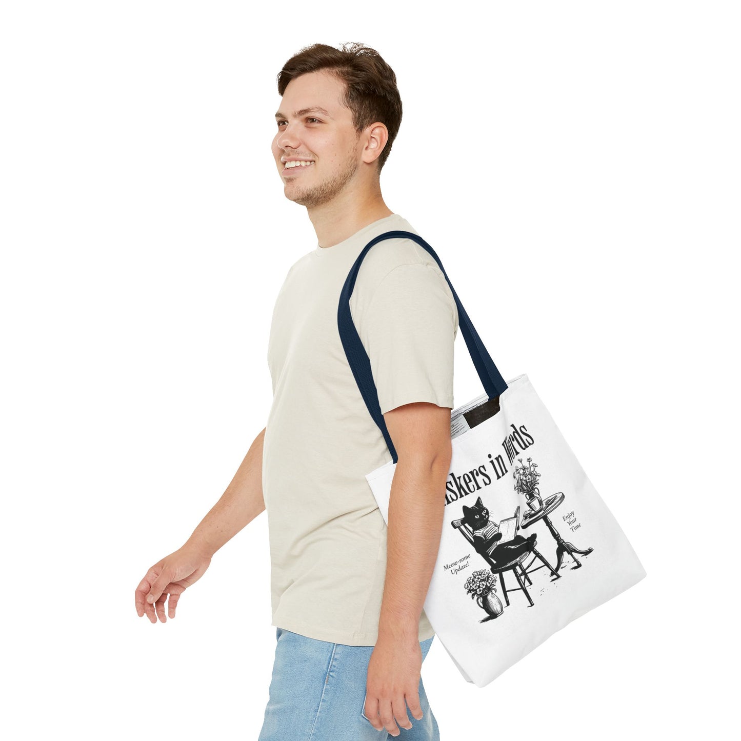 Tote — "Whiskers in Words" Cat Reader Book Lover Tote Bag