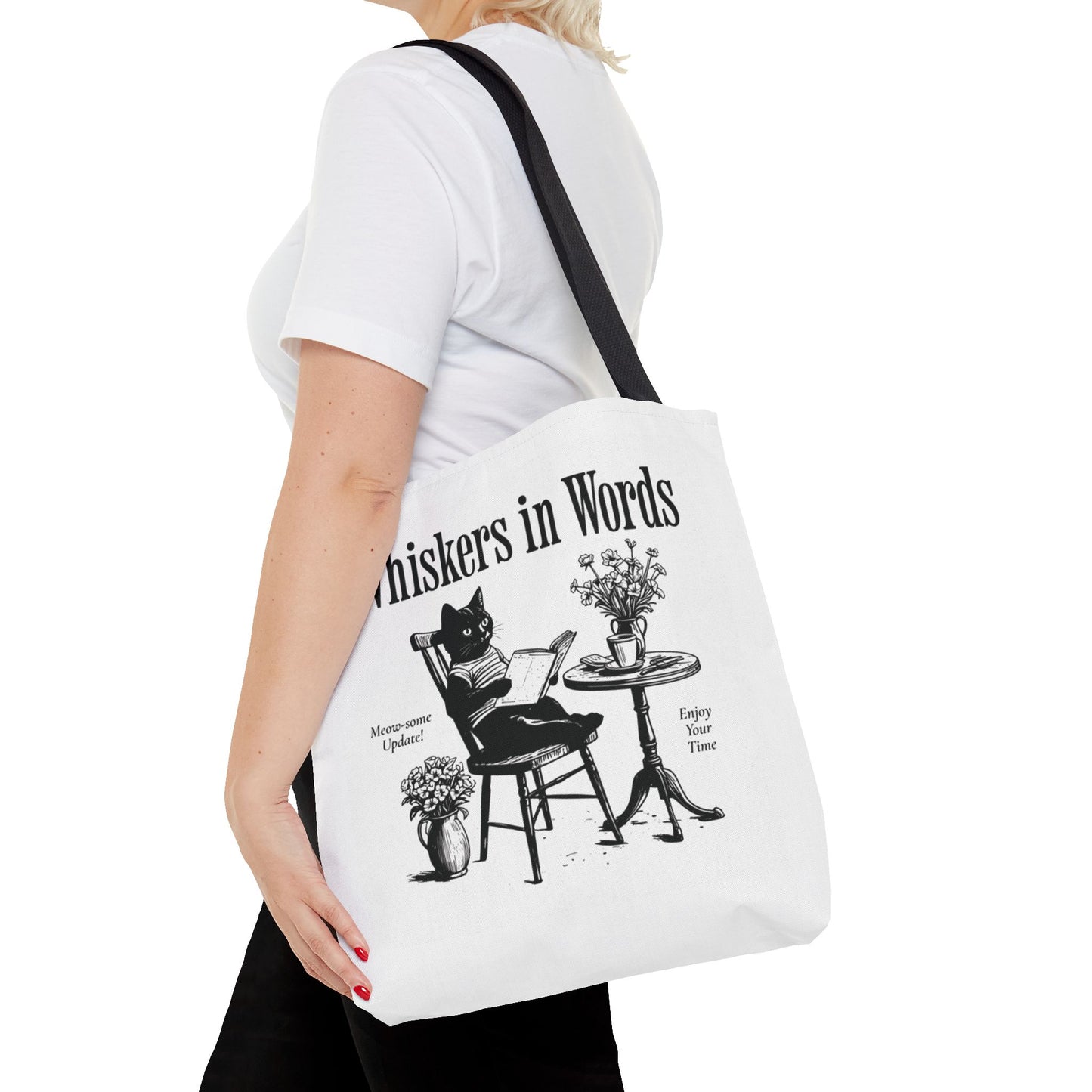 Tote — "Whiskers in Words" Cat Reader Book Lover Tote Bag