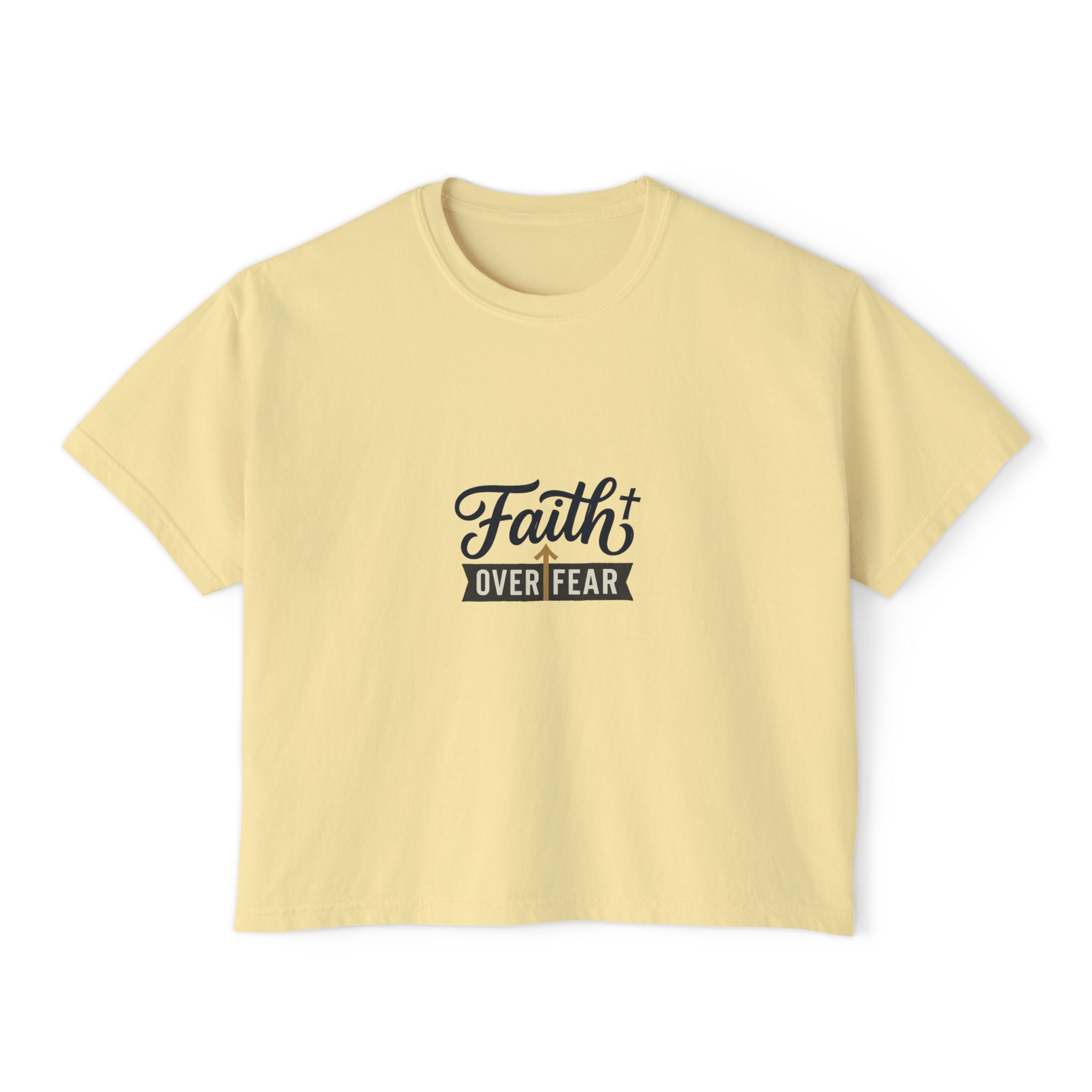 Faith Over Fear Boxy Tee — Pigment-Dyed Women's Graphic Shirt
