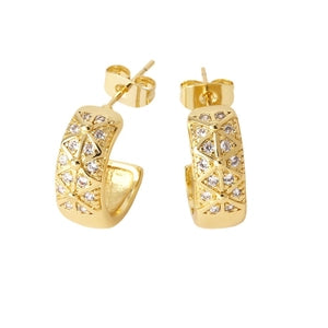 Gold Filigree Zircon Hoop Earrings