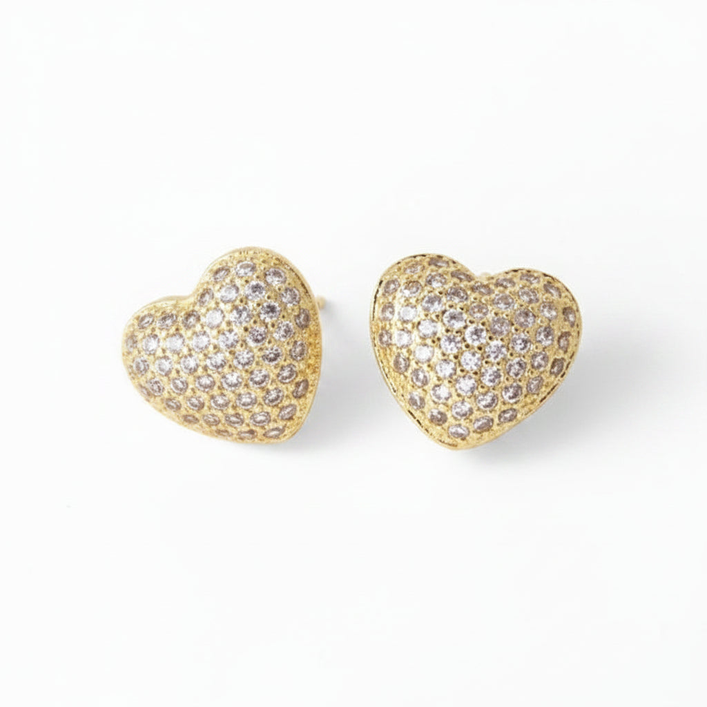 Gold Pavé Zircon Heart Stud Earrings